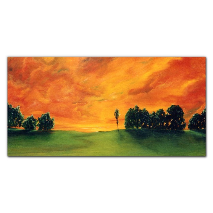 Vászonkép, Coloray, Négyszögletes, Festmény Fák Naplemente Égbolt, Zöld, 120x60 cm, 010030010060000015125