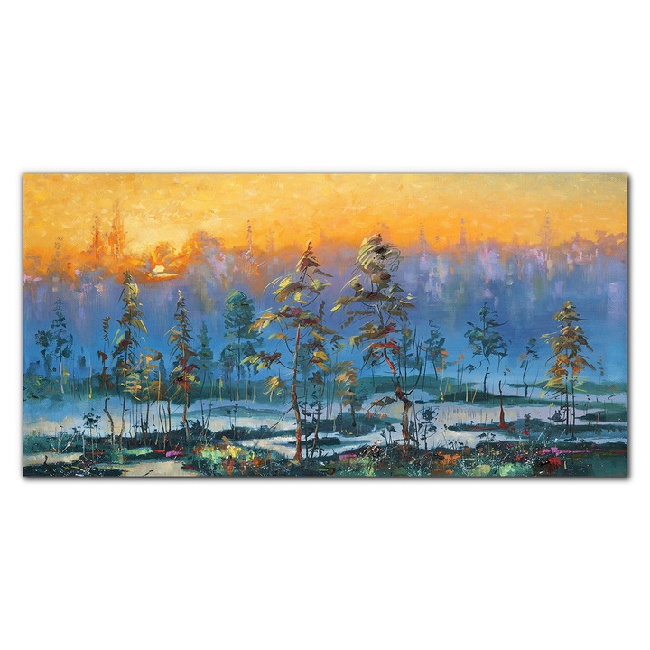 Картина на платно, Coloray, Дървена рамка, Художествена картина Forest Trees Sunset, Multicolor, 140x70 cm, 010030010100000048834