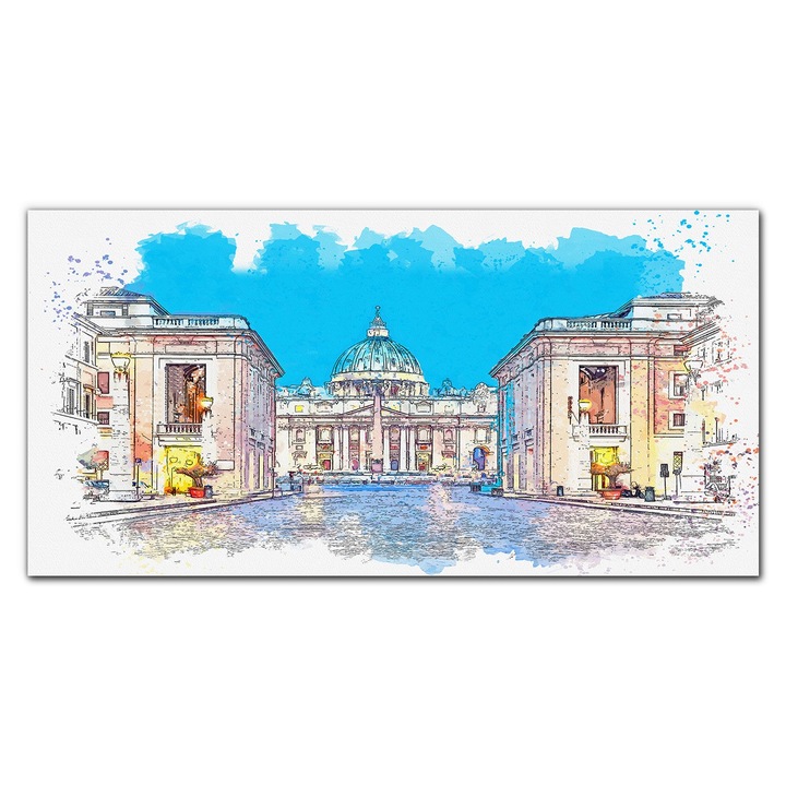 Картина върху платно, Coloray, Дървена рамка, Картина Градска архитектура, Розово, 100x50 см, 010030010010000048985