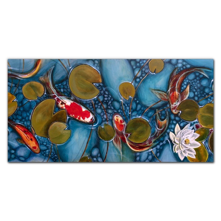 Картина върху платно, Coloray, Дървена рамка, Картина върху Koi Flowers Arta Nature, Зелено, 140x70 см, 010030010100000049038