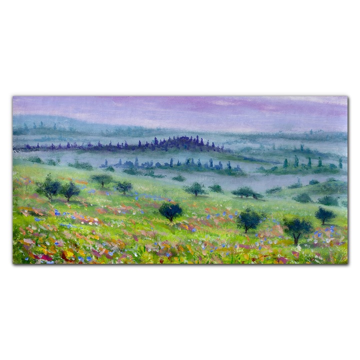 Картина на платно, Coloray, Дървена рамка, Картина с маслени бои Пейзаж Дървета, Син, 140x70 см, 010030010100000048934