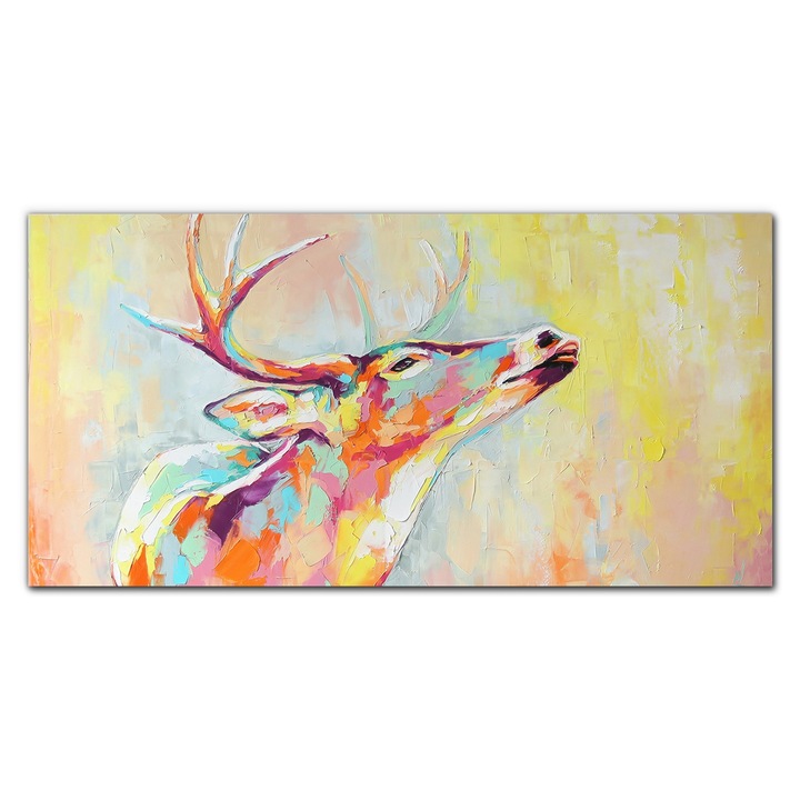 Картина върху платно, Coloray, Дървена рамка, Елен Животно Картина Абстрактно изкуство, Лилаво, 100x50 см, 010030010010000049060