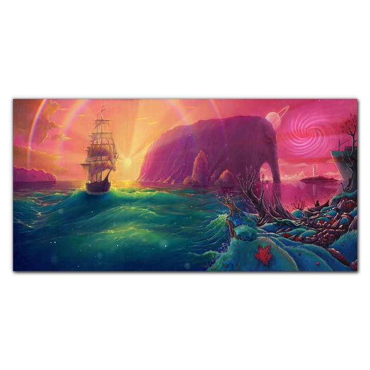 Картина на платно, Coloray, Дървена рамка, Абстрактна картина Ocean Ship Monster, Многоцветна, 140x70 cm, 010030010100000049192
