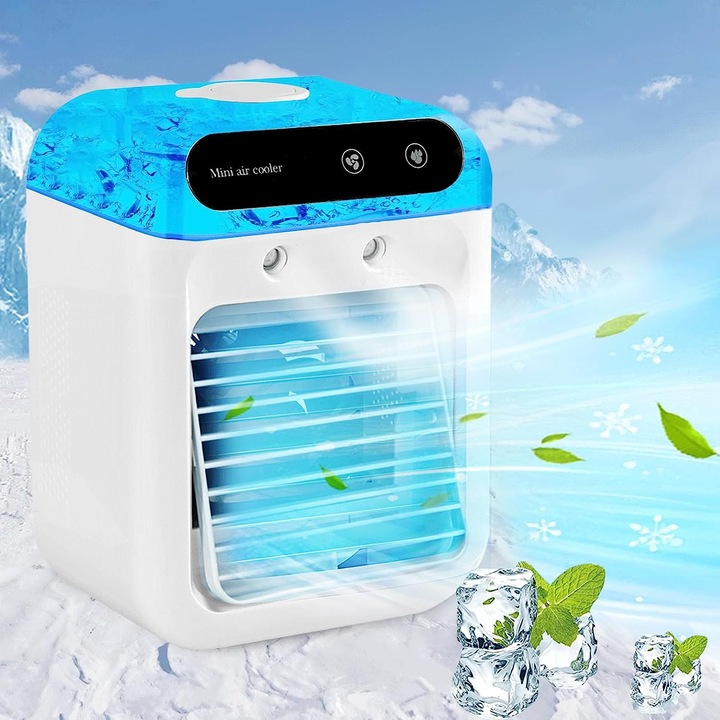Mini Aparat de Aer Conditionat Portabil, Bomstom, 2 Viteze, 500ml, 5W, USB, Alb