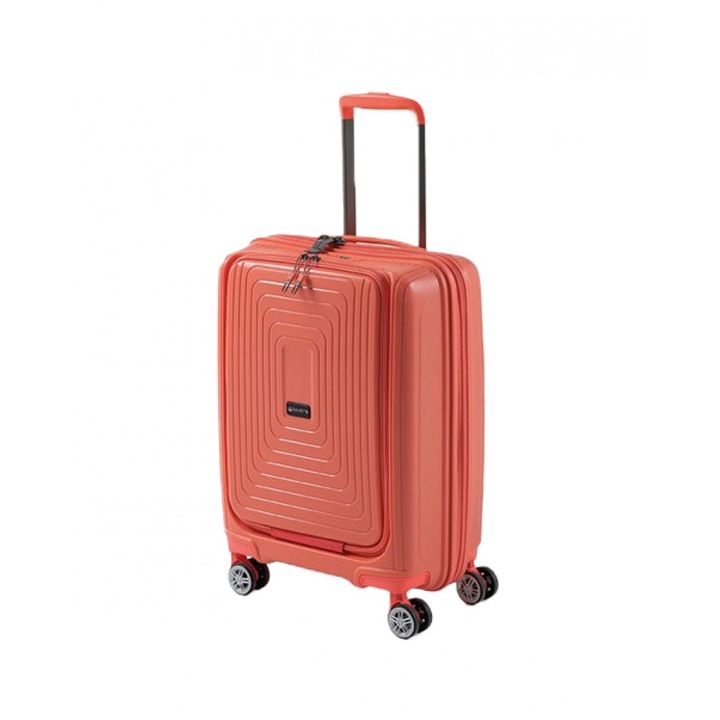 Troler cabina polipropilena, Davidts Wallaby, buzunar frontal laptop 17 inch, coral, 54x39x22.5 cm