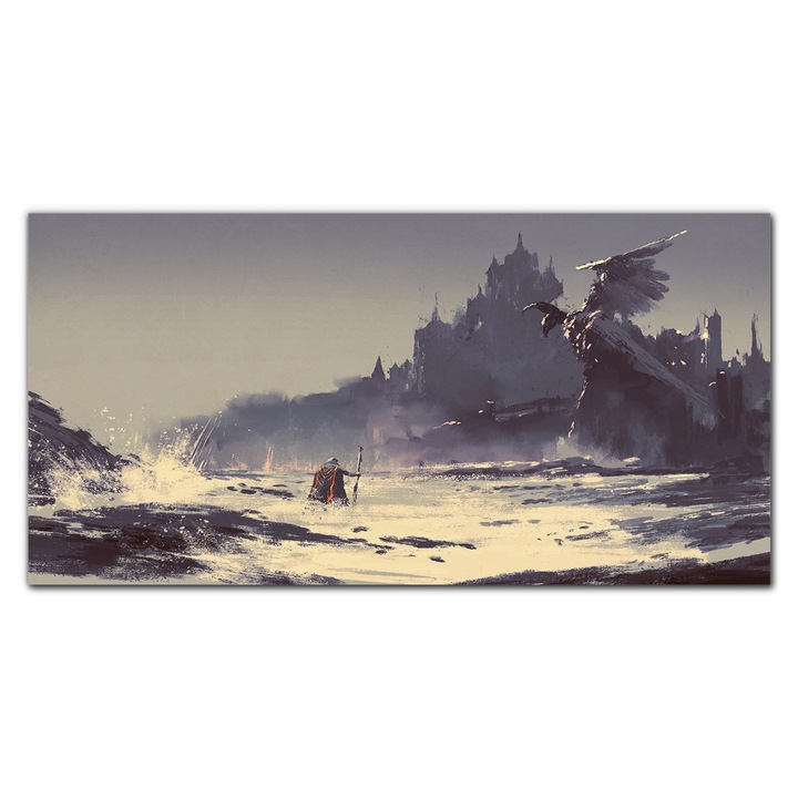 Картина върху платно, Coloray, Дървена рамка, Фентъзи картина Knight Castle Art, Многоцветна, 140x70 см, 010030010100000049434