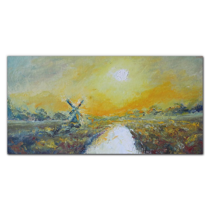 Vászonkép, Coloray, Négyszögletes, Festmény Táj Malom Naplemente, Fehér, 140x70 cm, 010030010100000049474