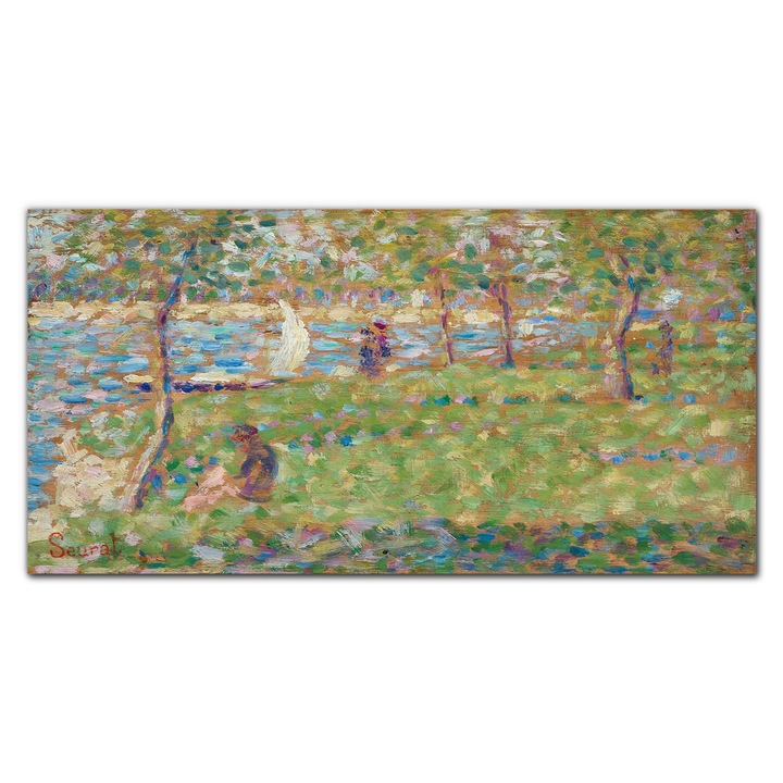 Vászonkép, Coloray, Négyszögletes, Vasárnap Délután Grande Jatte Szigetén, Zöld, 140x70 cm, 010030010100000017682
