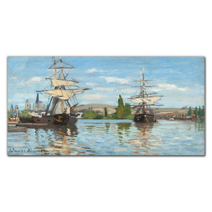Картина на платно, Coloray, Дървена рамка, Кораби, плаващи по Сена от Руан, Синьо, 140x70 см, 010030010100000018312