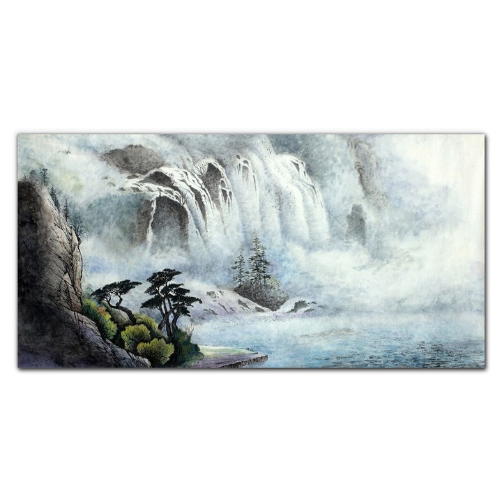 Vászonkép, Coloray, Négyszögletes, Festmény Folyó Vízesés Ázsiai, Fehér, 100x50 cm, 010030010010000052339