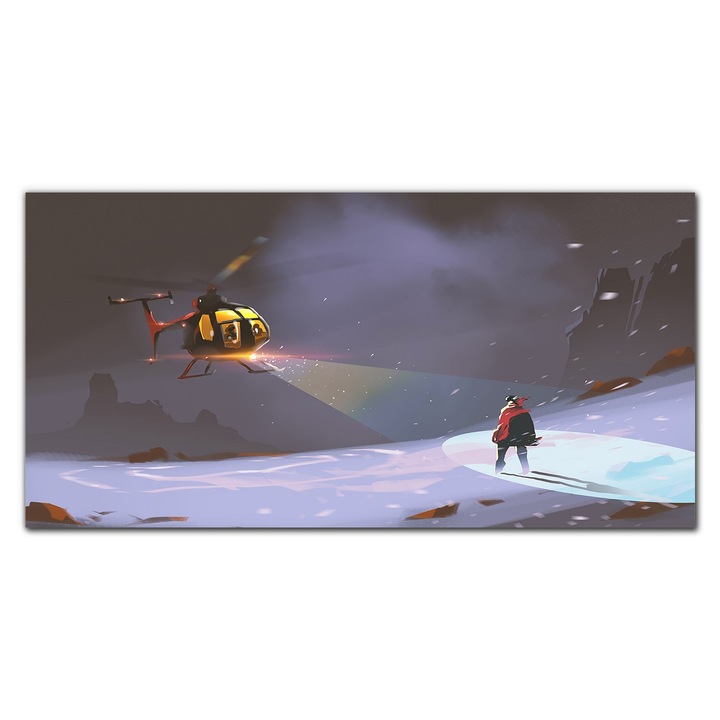 Картина върху платно, Coloray, Дървена рамка, Картина Snow Helicopter Mountains, Многоцветна, 120x60 см, 010030010060000052387