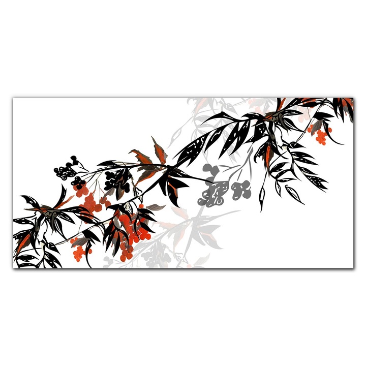 Картина върху платно, Coloray, Дървена рамка, Картина Abstract Leaves Branch Leaves, White, 120x60 cm, 010030010060000052422