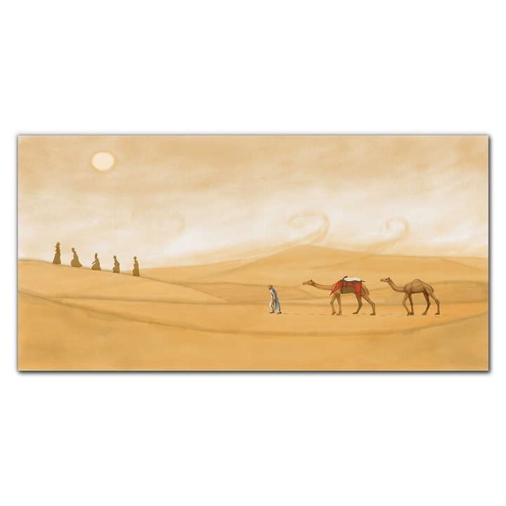 Картина на платно, Coloray, Дървена рамка, Картина Desert Sun Sand Animals Camels, Yellow, 120x60 cm, 010030010060000052471