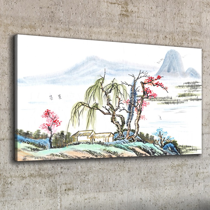 Vászonkép, Coloray, Négyszögletes, Festmény Absztrakt Fák Hegyek, Fehér, 100x50 cm, 010030010010000052476