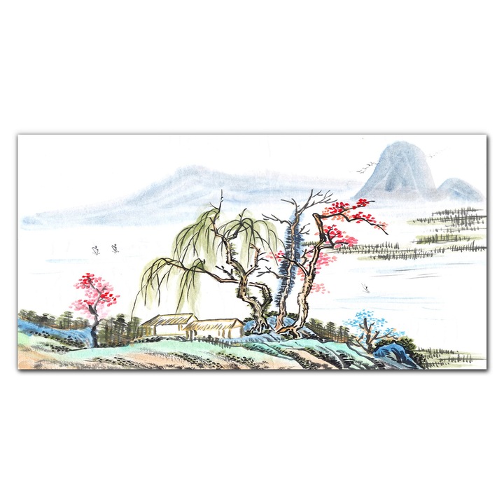 Vászonkép, Coloray, Négyszögletes, Festmény Absztrakt Fák Hegyek, Fehér, 100x50 cm, 010030010010000052476