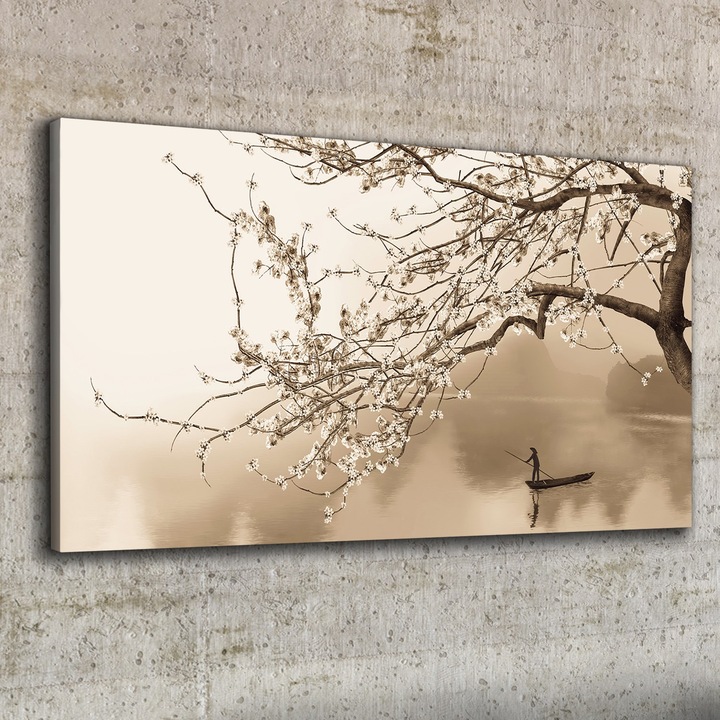 Vászonkép, Coloray, Négyszögletes, Ázsiai Cseresznyefa Virágzó Csizma Festése, Bézs, 100x50 cm, 010030010010000033635
