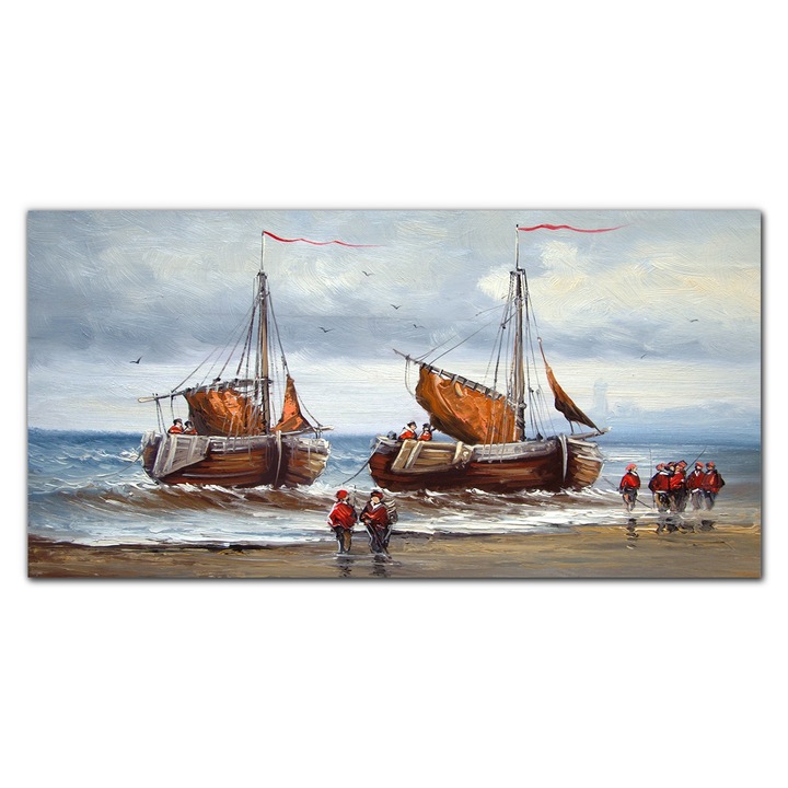 Картина на платно, Coloray, Дървена рамка, Картина Great Ocean Ship Clouds Soldiers, Multicolor, 140x70 cm, 010030010100000052639