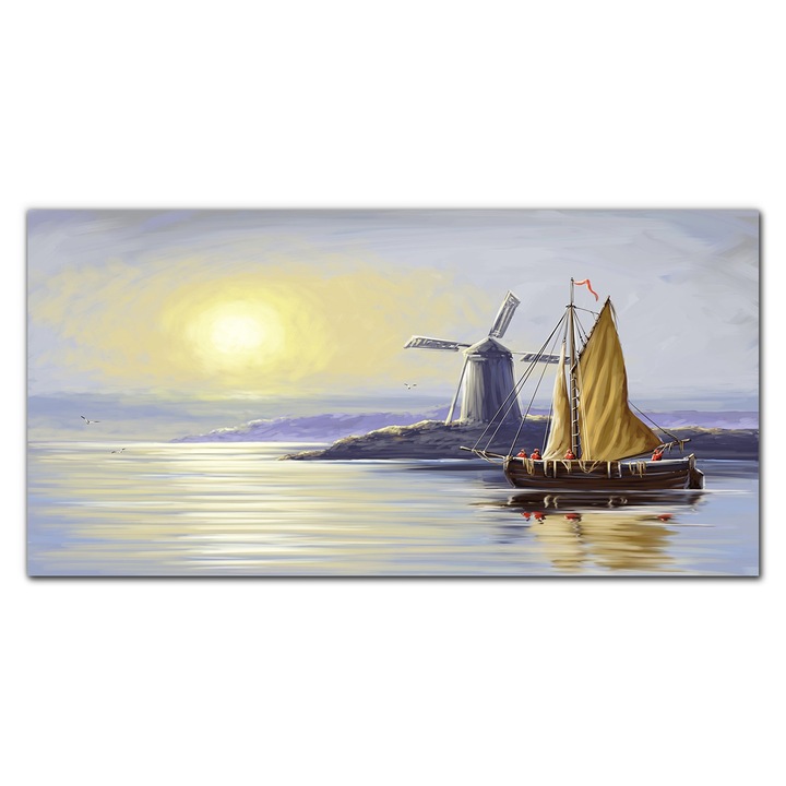 Картина на платно, Coloray, Дървена рамка, Голяма картина Ship Mill Sun Art, Purple, 120x60 cm, 010030010060000052693