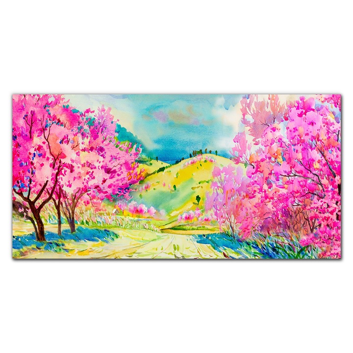 Картина на платно, Coloray, Дървена рамка, Абстрактна пейзажна картина Trees Hills, Многоцветна, 120x60 cm, 010030010060000052739