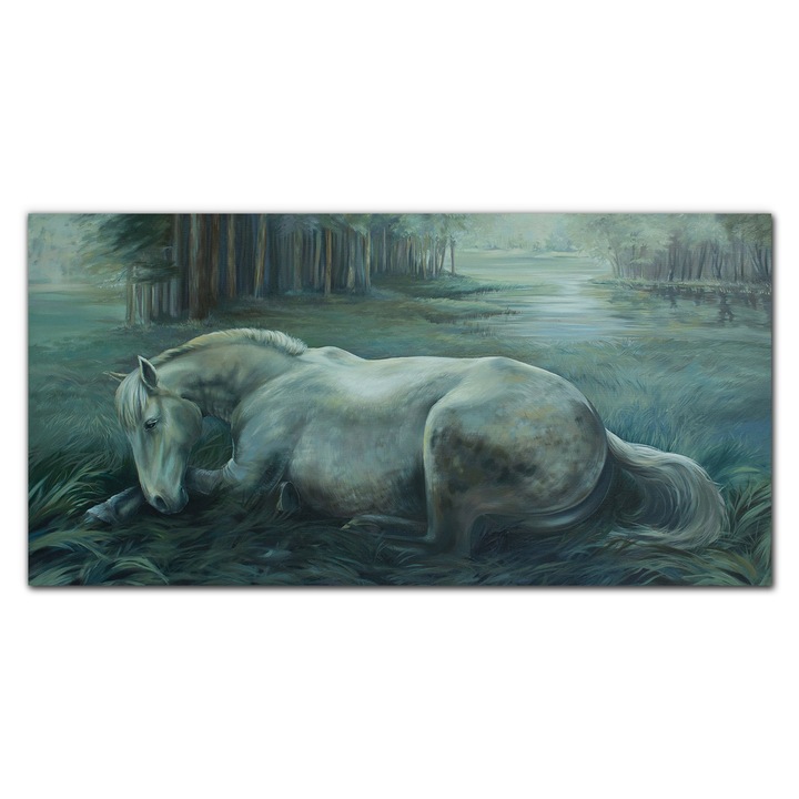 Tablou pe canvas, Coloray, Rama lemn, Pictura Arbori De Padure Cal Natura Arta, Verde, 100x50 cm, 010030010010000052675