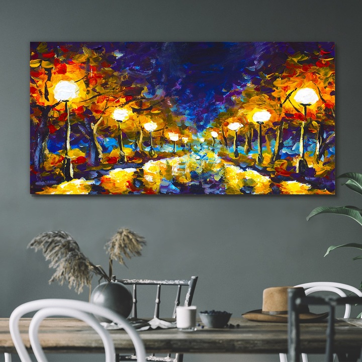 Vászonkép, Coloray, Négyszögletes, Park Éjszakai Lámpások Olajfestményekkel, Rózsaszín, 120x60 cm, 010030010060000048737