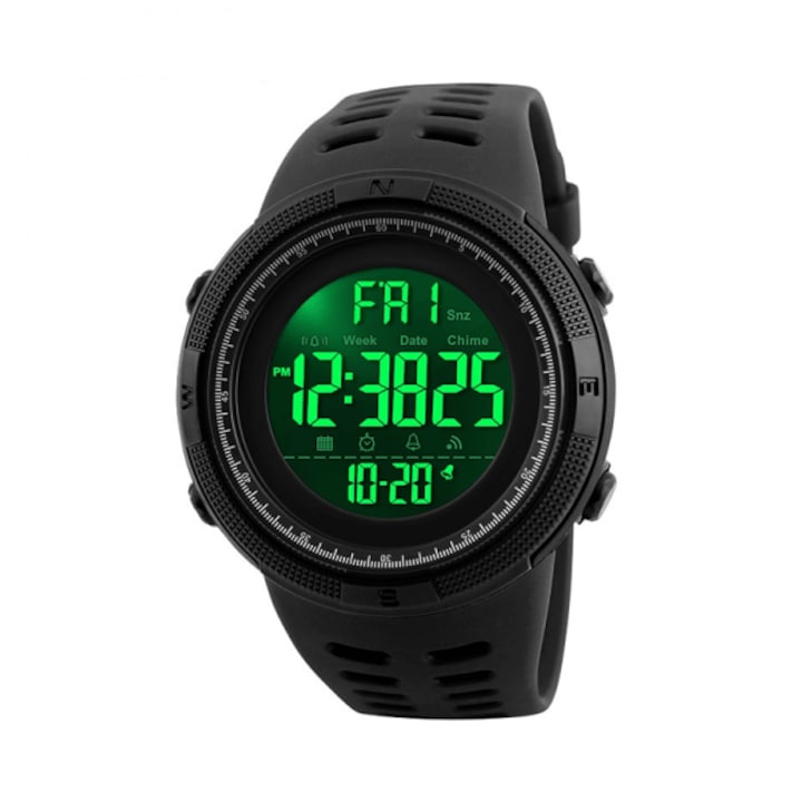 Мъжки часовник SKMEI 1251 дигитален хронограф, таймер, дата, аларма, водоустойчив 50м, черен