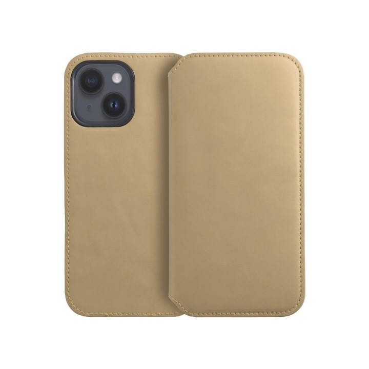 Upzz Dual Pocket Book Flip Cover, съвместим с Xiaomi Redmi 12C, екологична кожа, злато