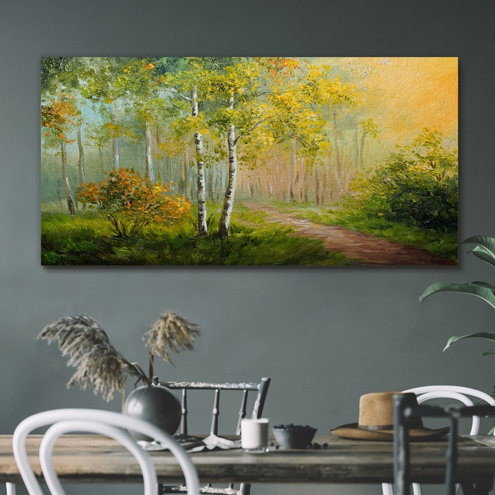 Vászonkép, Coloray, Négyszögletes, Festés Erdei Fák Út Levelek Művészet, Zöld, 120x60 cm, 010030010060000052469