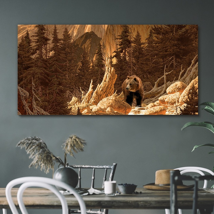 Vászonkép, Coloray, Négyszögletes, Erdei Fák Festése Hegyi Természetet Visel, Barna, 120x60 cm, 010030010060000052766