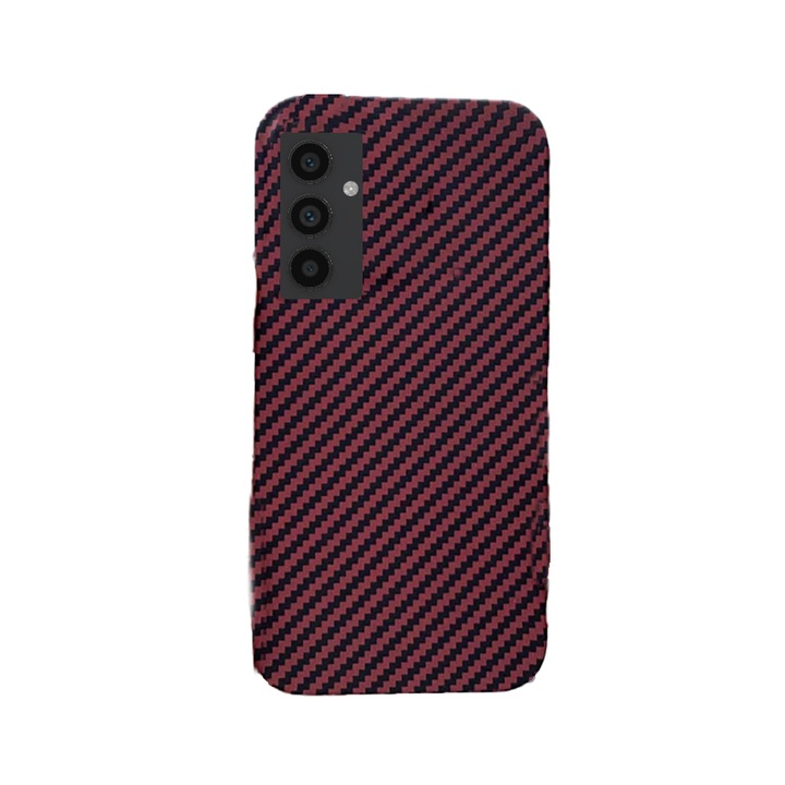 Калъф с вид на въглеродни арамидни влакна, съвместим със Samsung Galaxy A34, фин дизайн против плъзгане, повдигнати ръбове, матово покритие, червен