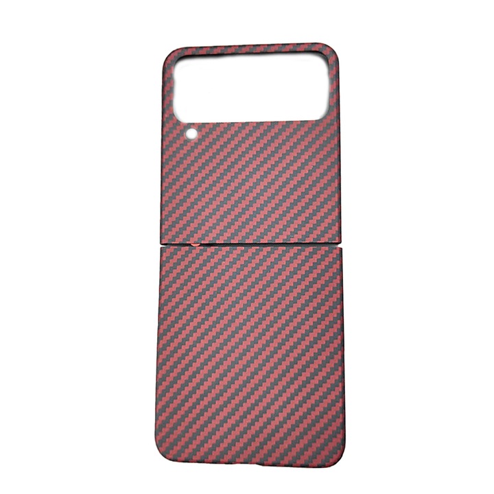 Калъф с вид на въглеродни арамидни влакна, съвместим със Samsung Galaxy Z Flip 4, фин дизайн против приплъзване, повдигнати ръбове, матово покритие, червен