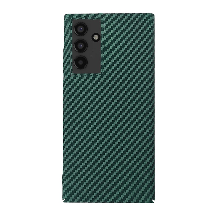 Carbon Aramid Fiber Look Cover, Kompatibilis a Samsung Galaxy A14 4G / A14 5G telefonnal, Finom csúszásgátló kialakítás, Megemelt élek, Matt felület, Zöld
