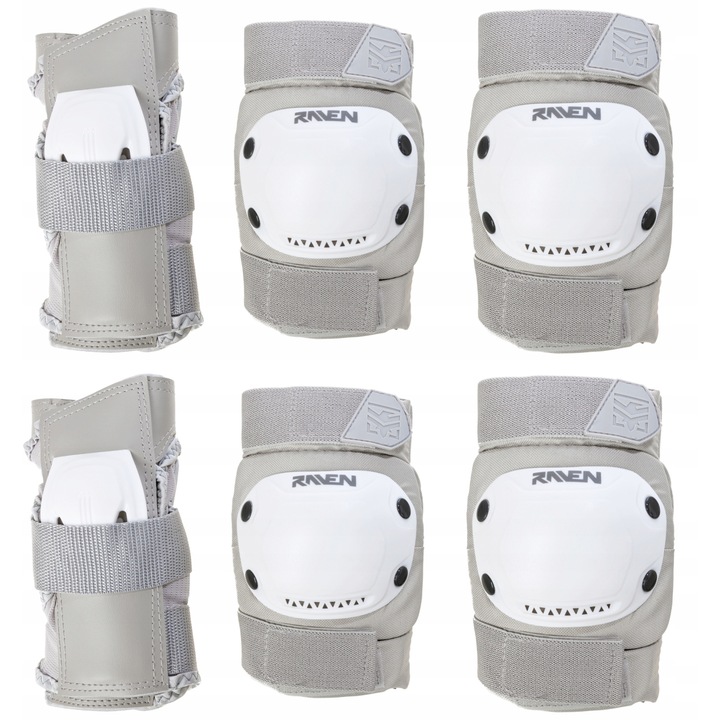 Set Protectii Raven Dexard, Genunchiere Cotiere si Aparatori Incheieturi, Gri, S