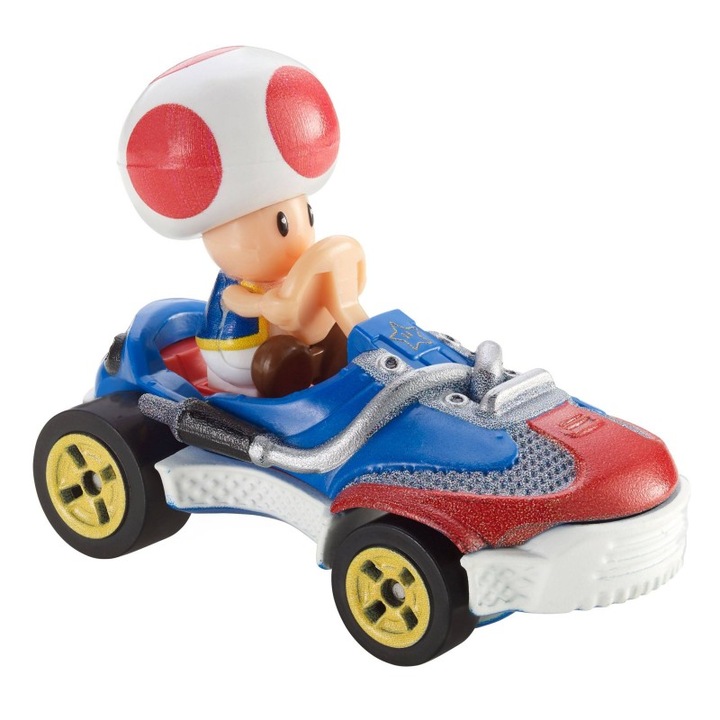 Automacheta Mario Kart Hot Wheels Toad Sneeker, 8 cm, Multicolor