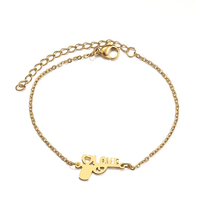 Női karkötő, bűnügyi szerelmi modell, kis fegyver és szív medál, állítható, arany, EFAYN