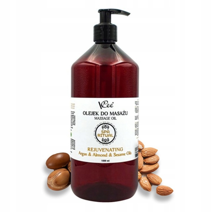 Ulei de masaj natural VCee, cu argan, migdale si susan, formula profesionala pentru hidratare intensa si regenerarea pielii, 1000 ml, cu pompa