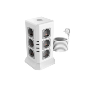 Prelungitor vertical, Zylo, Tip turn, USB-C, USB-A, 12 prize, Protectie la supratensiune, Buton on/off/reset, 3680W/16A, 2m, Alb