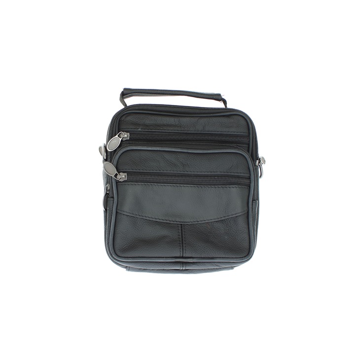 Férfi válltáska, természetes bőrből, ButicCochet, 16 x 18 x 5 cm, fekete - GNM53
