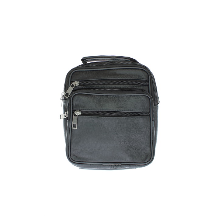 Férfi válltáska, természetes bőrből, ButicCochet, 16 x 19 x 3 cm, fekete - GNM49