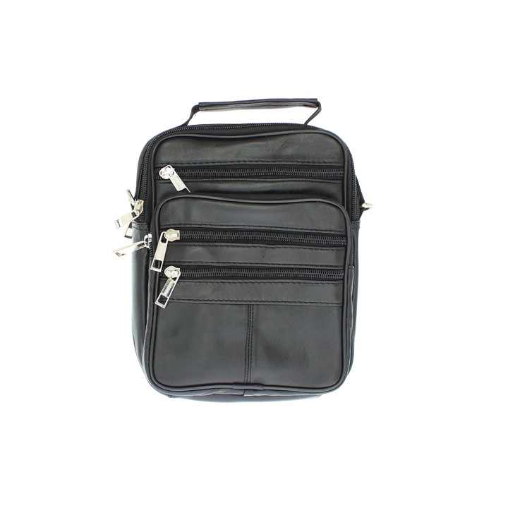 Férfi válltáska, természetes bőrből, ButicCochet, 17 x 20 x 3 cm, fekete - GNM56