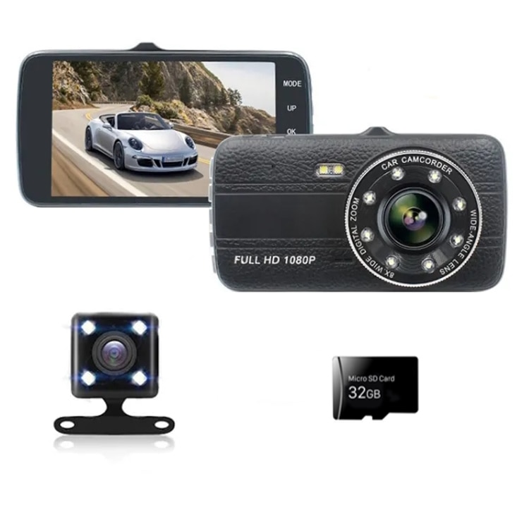 Rebellion Funds Waist Camera auto dubla de bord Full HD 1080P, 2 Lentile, Unghi inregistrare  170°, LCD Display