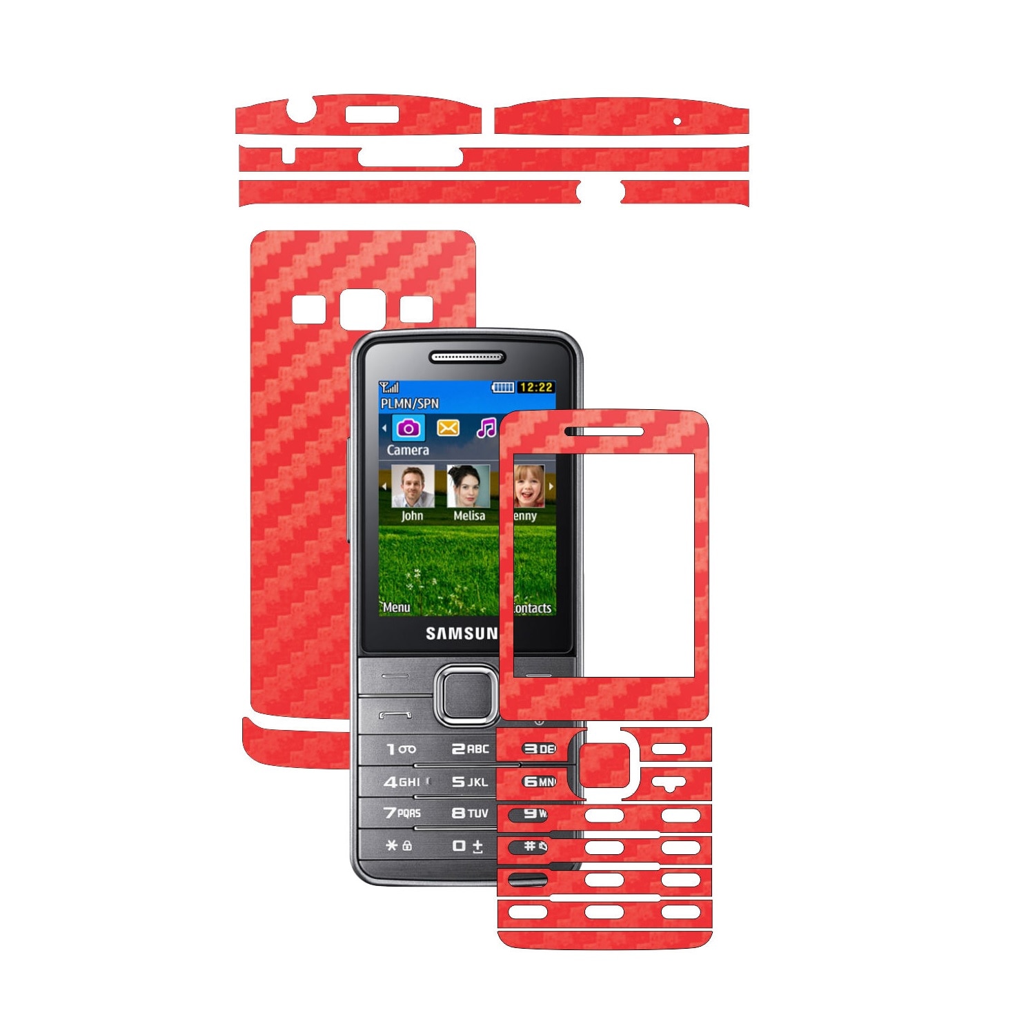 Folie de protectie Carbon Skinz, Husa de tip Skin Adeziv pentru Carcasa, Carbon Rosu dedicata Samsung Primo S 5610