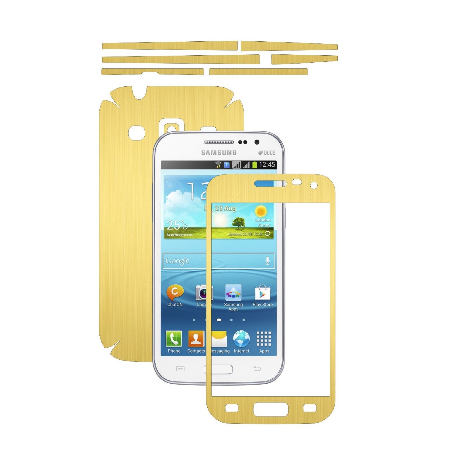 Folie de protectie Carbon Skinz, Husa de tip Skin Adeziv pentru Carcasa, Brushed Auriu dedicata Samsung Galaxy Win
