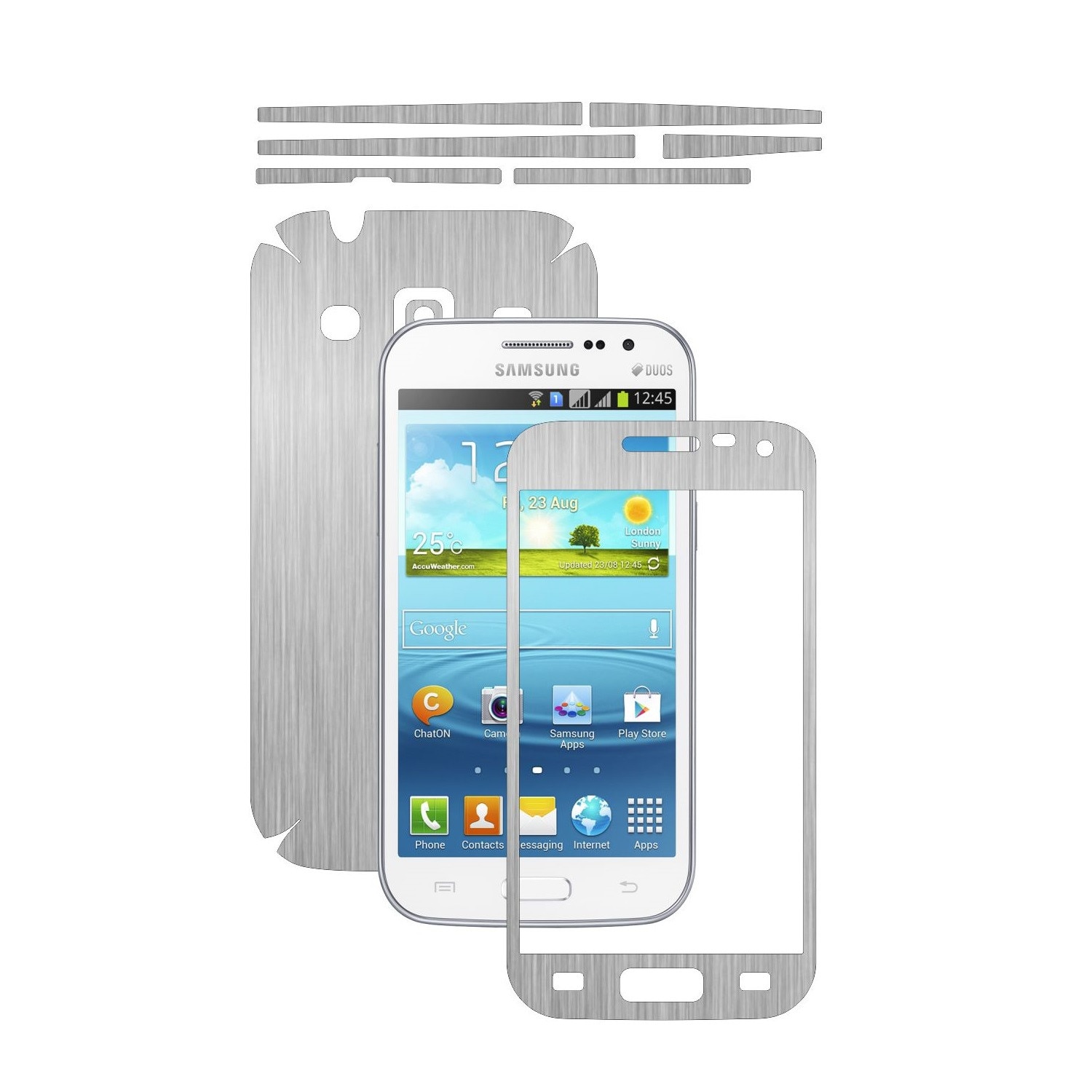 Folie de protectie Carbon Skinz, Husa de tip Skin Adeziv pentru Carcasa, Brushed Argintiu dedicata Samsung Galaxy Win
