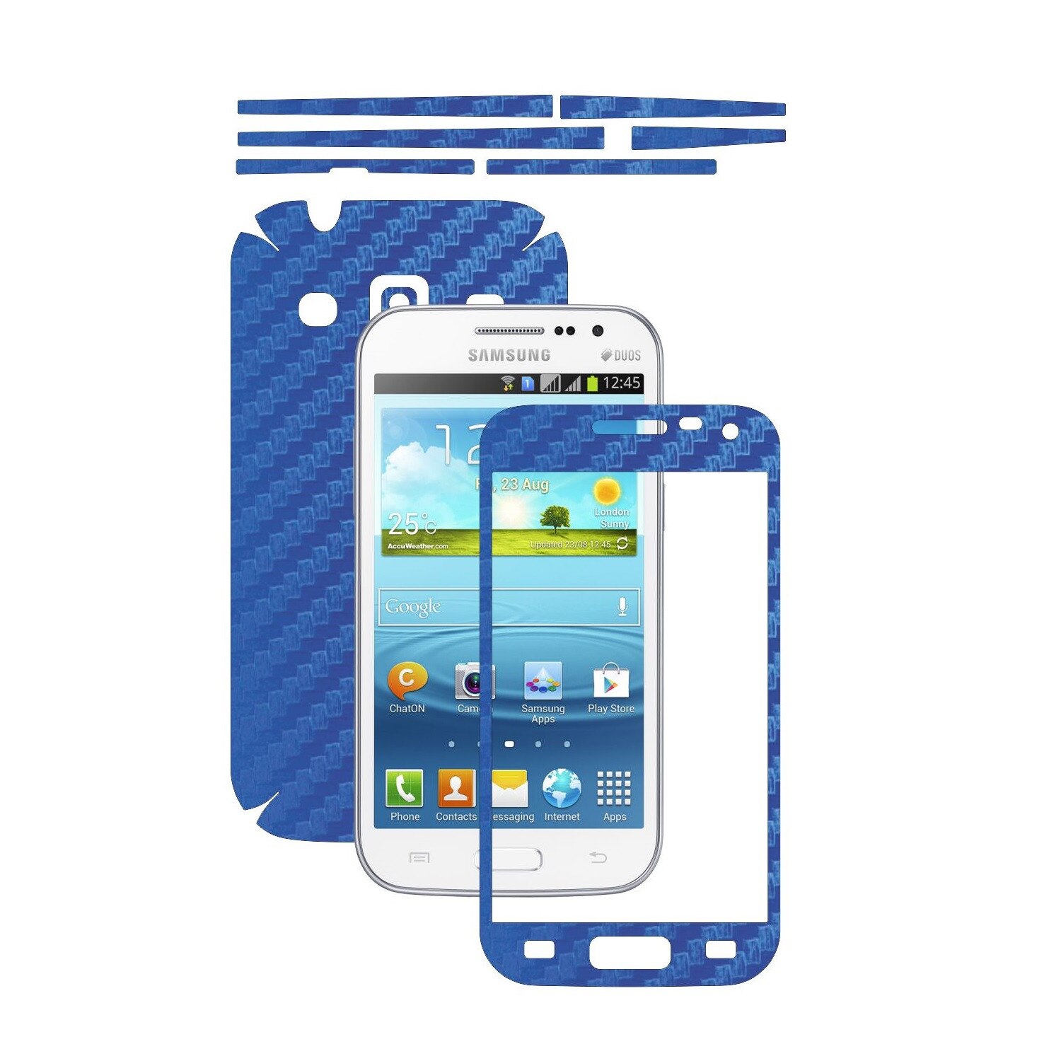 Folie de protectie Carbon Skinz, Husa de tip Skin Adeziv pentru Carcasa, Carbon Albastru dedicata Samsung Galaxy Win
