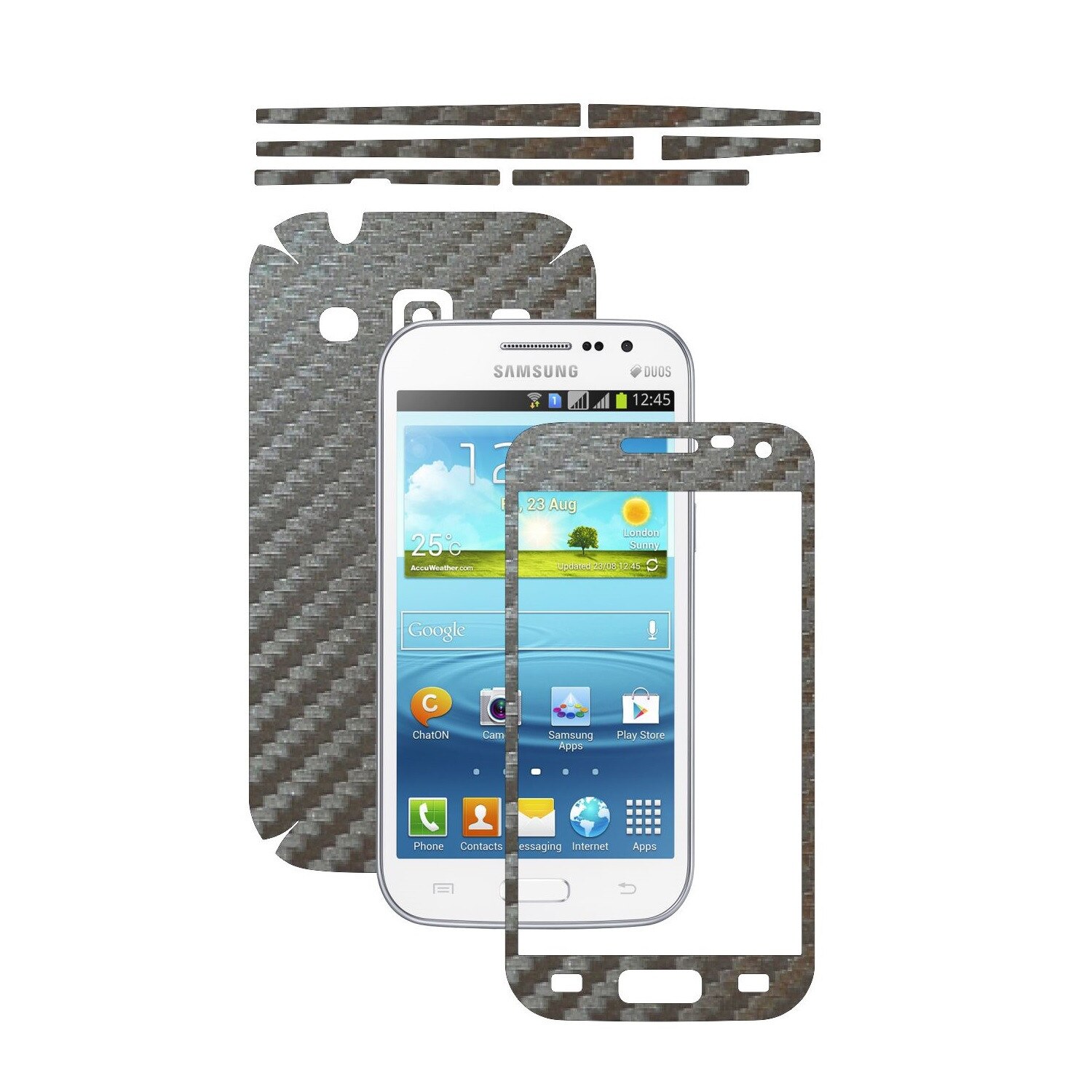 Folie de protectie Carbon Skinz, Husa de tip Skin Adeziv pentru Carcasa, Carbon Gri Argintiu dedicata Samsung Galaxy Win
