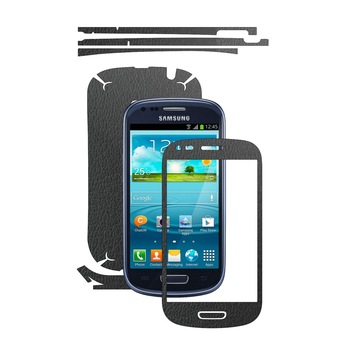 Folie de protectie Carbon Skinz, Husa de tip Skin Adeziv pentru Carcasa, Piele Neagra dedicata Samsung Galaxy S3 Mini