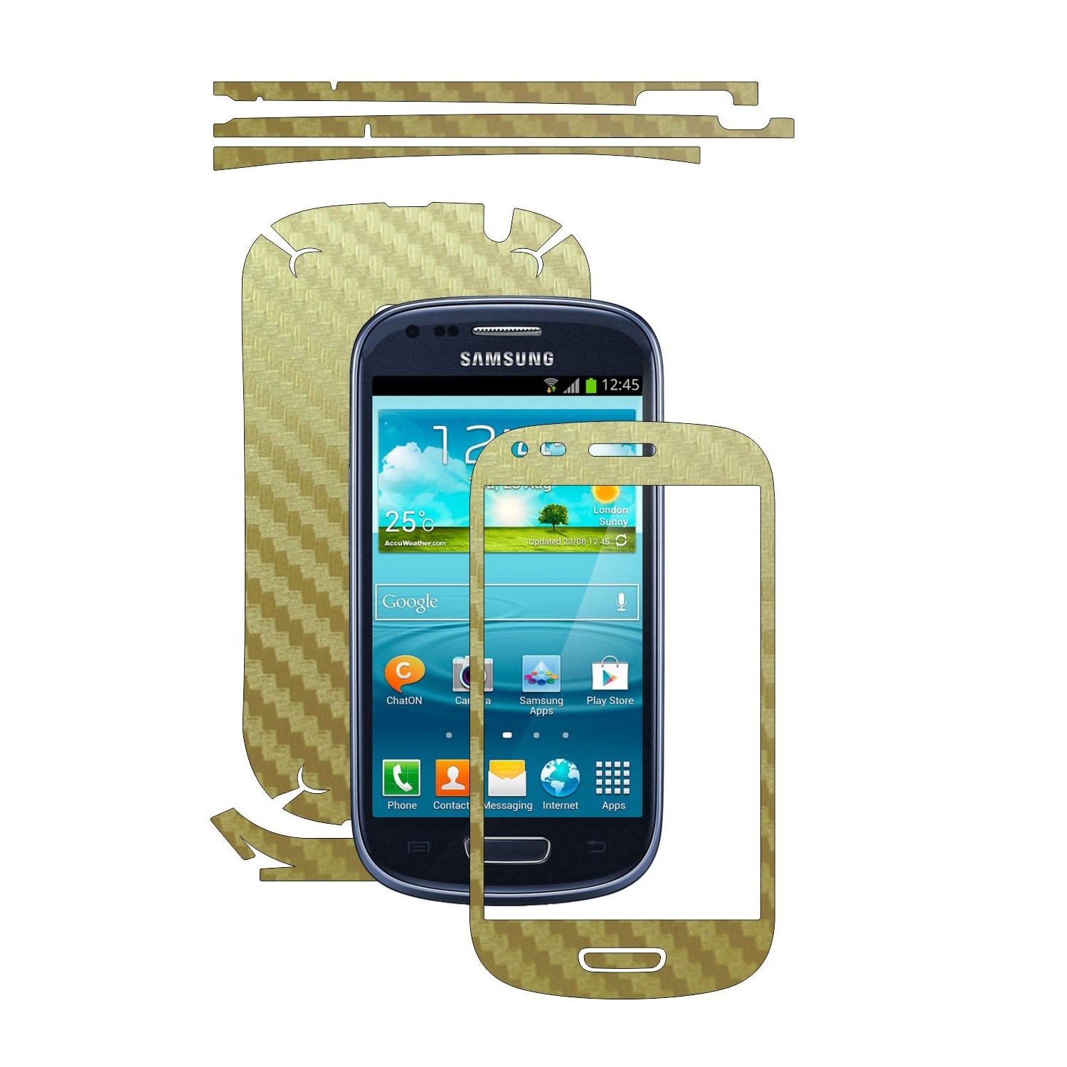 Folie de protectie Carbon Skinz, Husa de tip Skin Adeziv pentru Carcasa, Carbon Auriu dedicata Samsung Galaxy S3 Mini