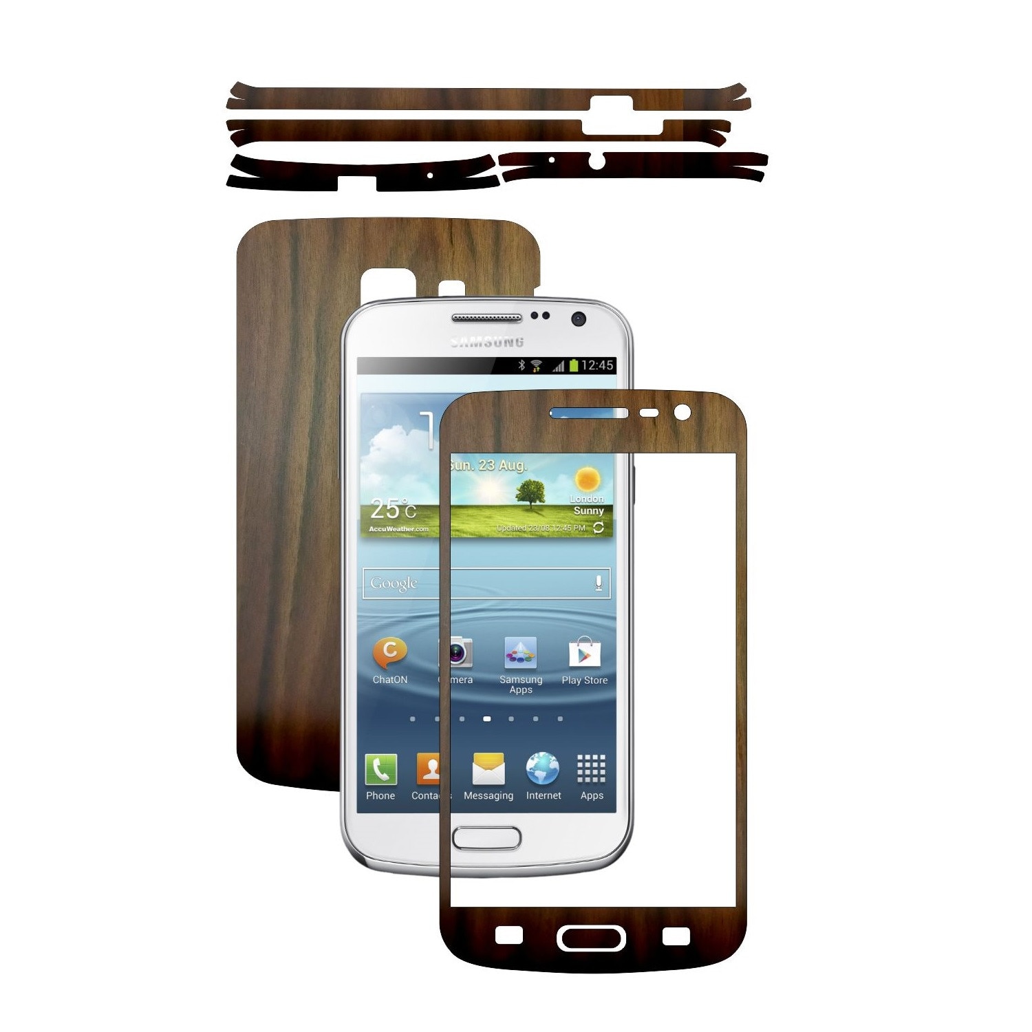 Folie de protectie Carbon Skinz, Husa de tip Skin Adeziv pentru Carcasa, Lemn Nuc Inchis dedicata Samsung Galaxy Premier