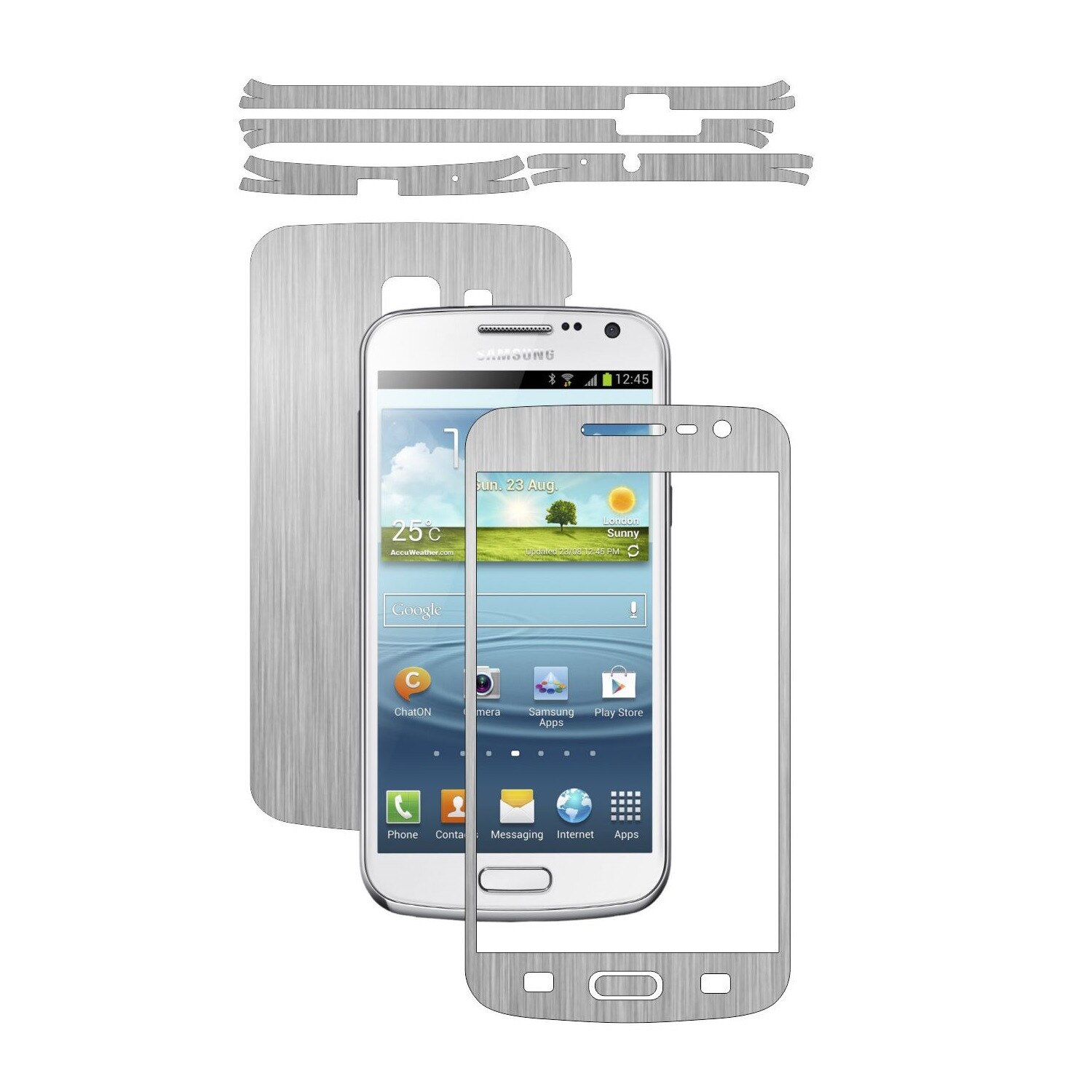 Folie de protectie Carbon Skinz, Husa de tip Skin Adeziv pentru Carcasa, Brushed Argintiu dedicata Samsung Galaxy Premier